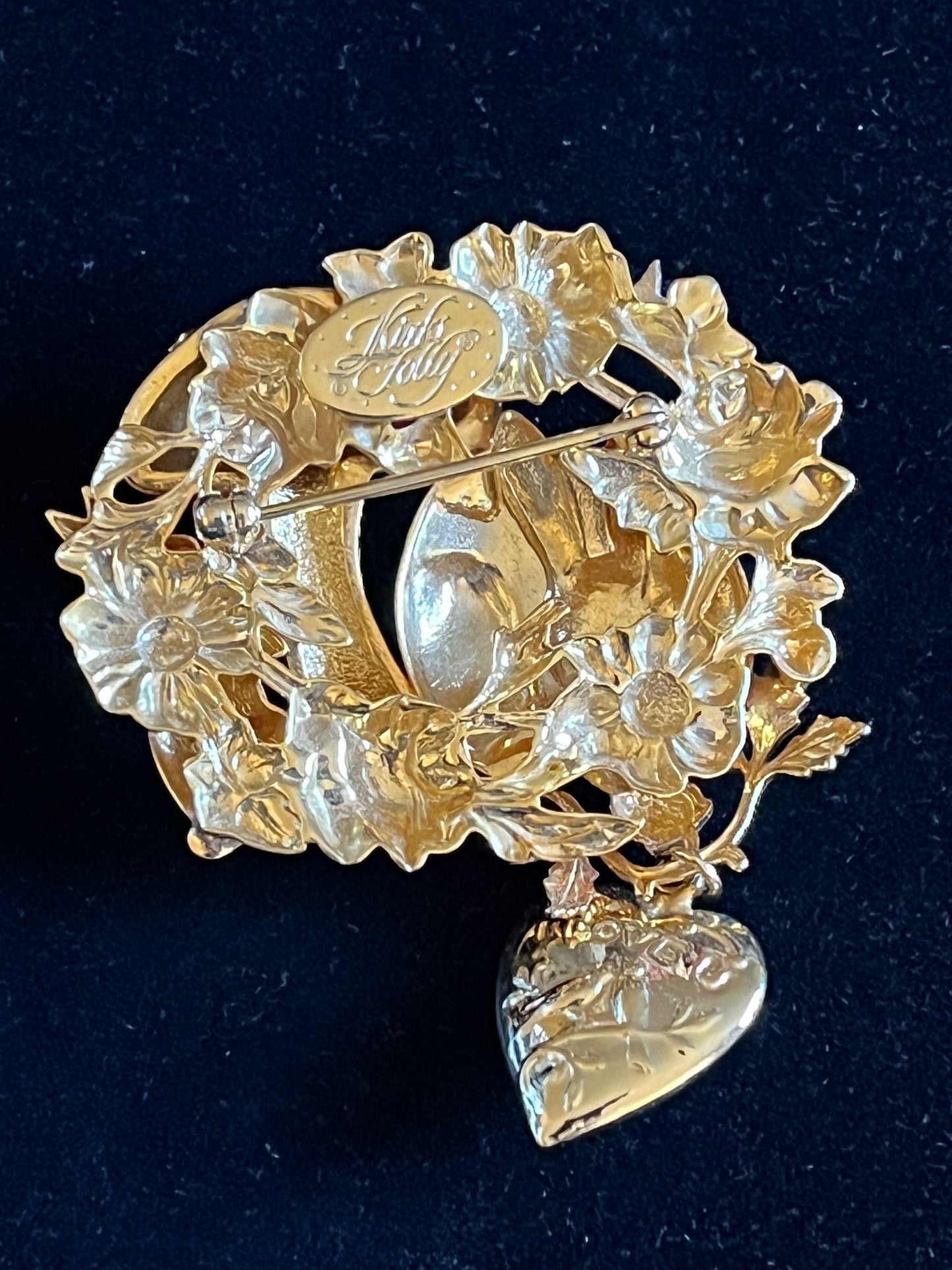 Vintage Kirks Folly Woodland Bunny Brooch – Mushroom & “I Love U” Heart Charm – Signed