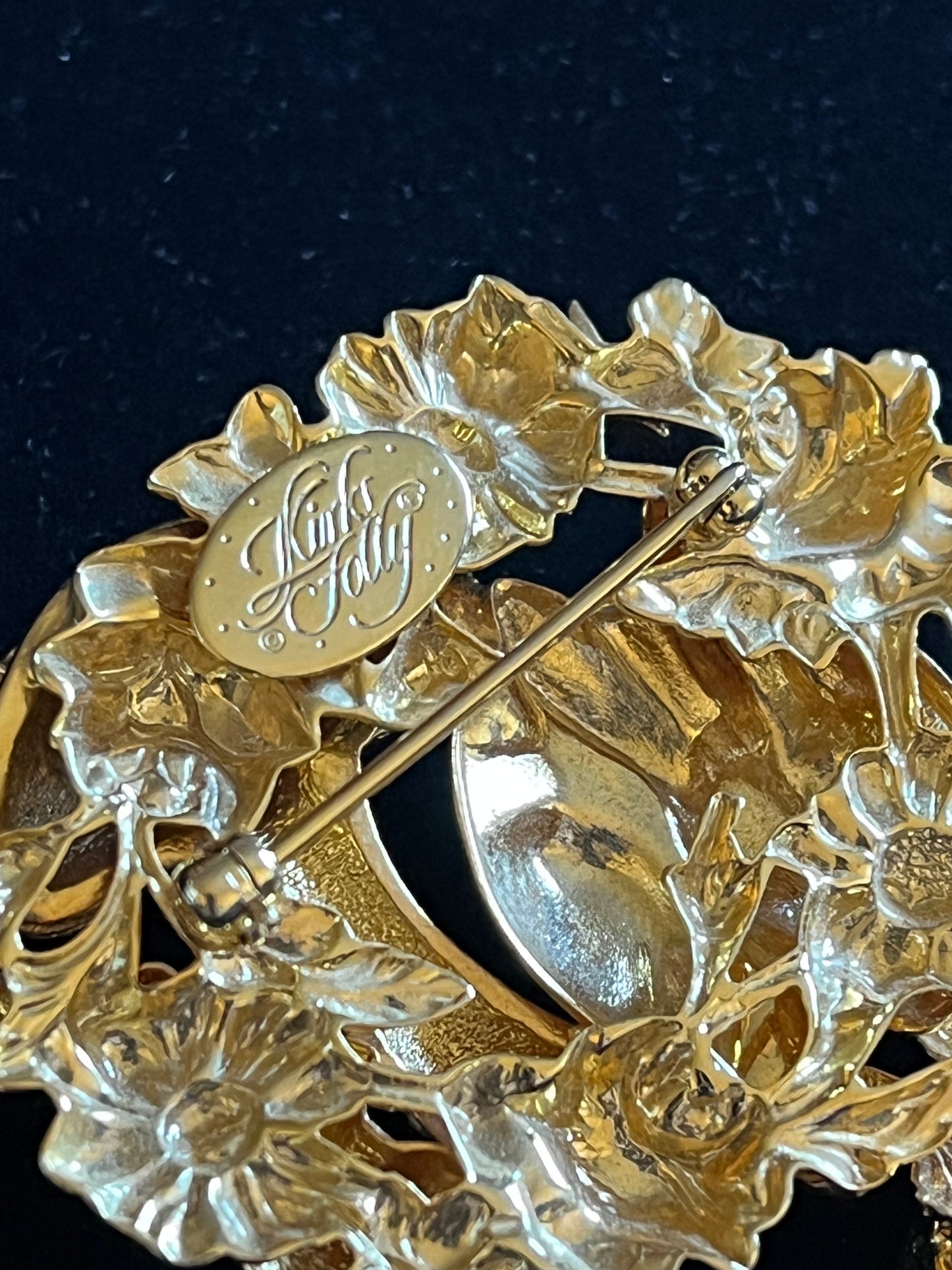 Vintage Kirks Folly Woodland Bunny Brooch – Mushroom & “I Love U” Heart Charm – Signed