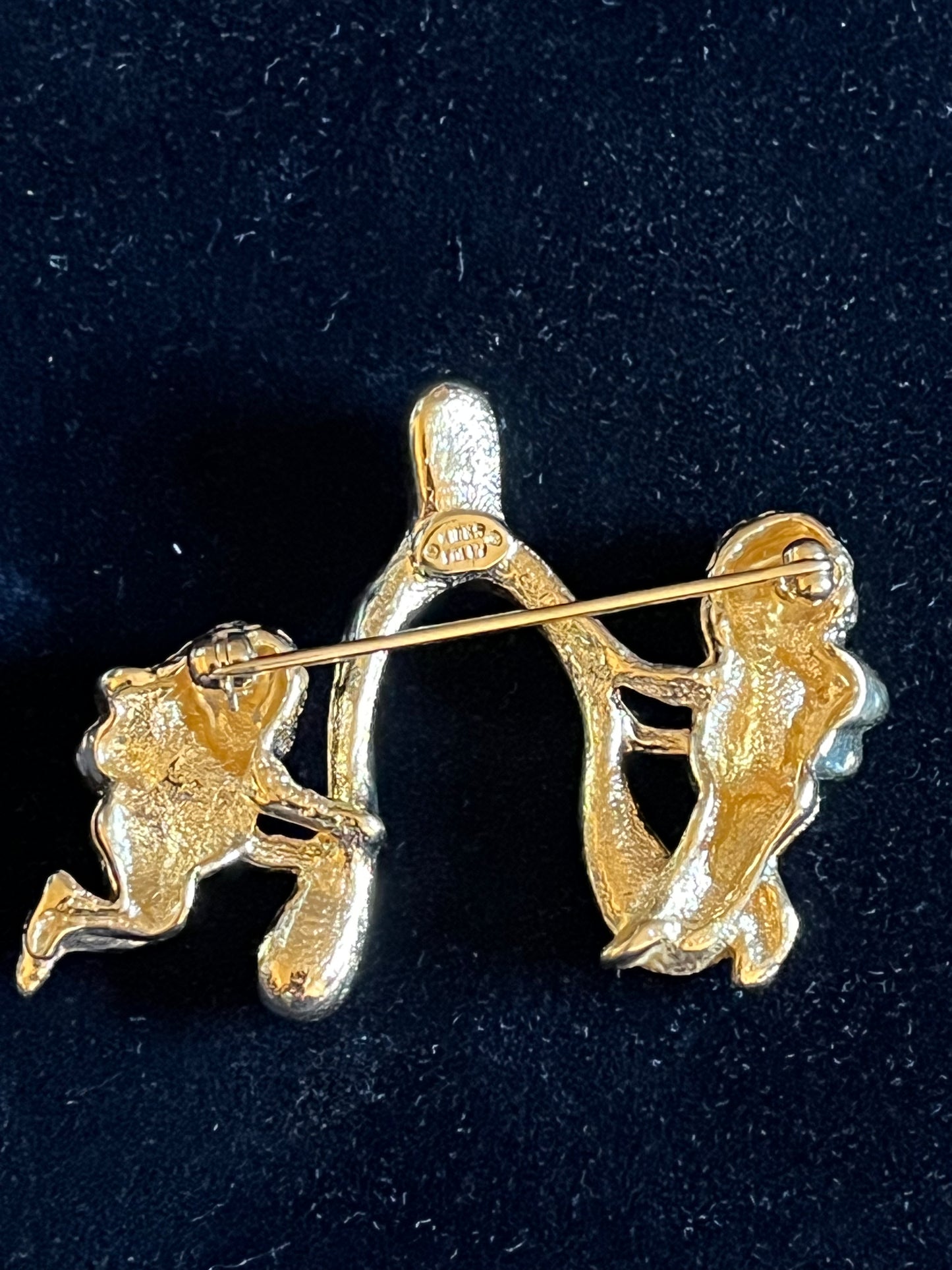 Signed Kirks Folly Cherub Brooch – Gold Tone Angel Pin with Aurora Borealis Rhinestones
