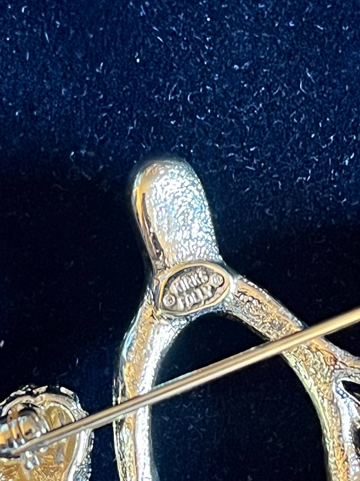 Signed Kirks Folly Cherub Brooch – Gold Tone Angel Pin with Aurora Borealis Rhinestones