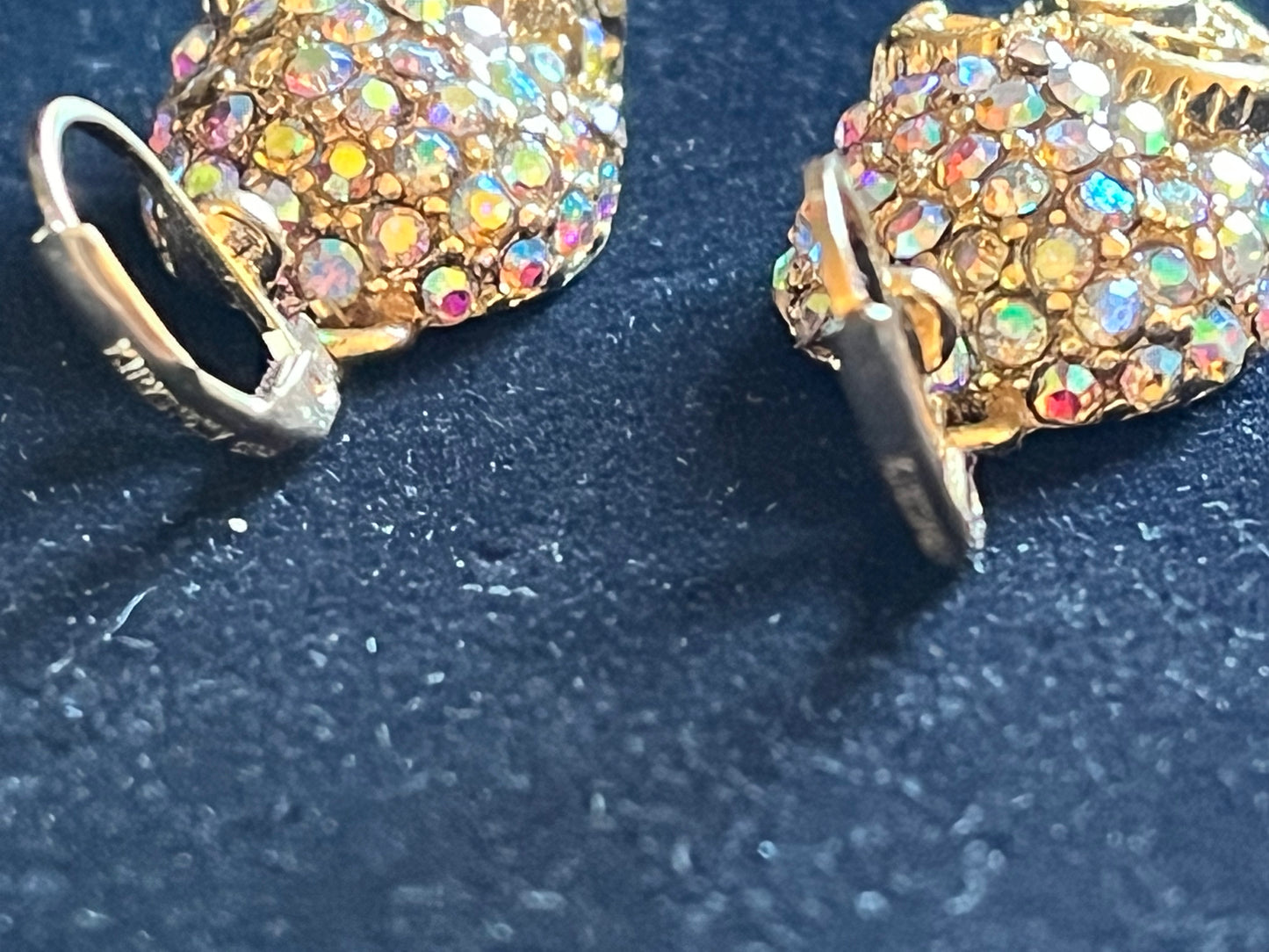 Signed Kirks Folly Skull Earrings – Gold Tone AB Rhinestone Pavé Drop Dangle